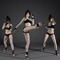 Women In Black Sportswear With Red Trim Showing Different Martial Arts Poses And Hairstyles