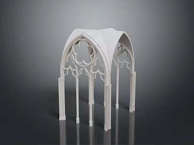 White Gothic Architectural Structure With Intricate Carvings Arched Design And Ornate Columns 3d model