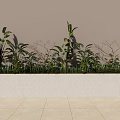 Various Green Potted Plants in White Rectangular Planter Against Light Brown Wall and Tiled Floor 3d model
