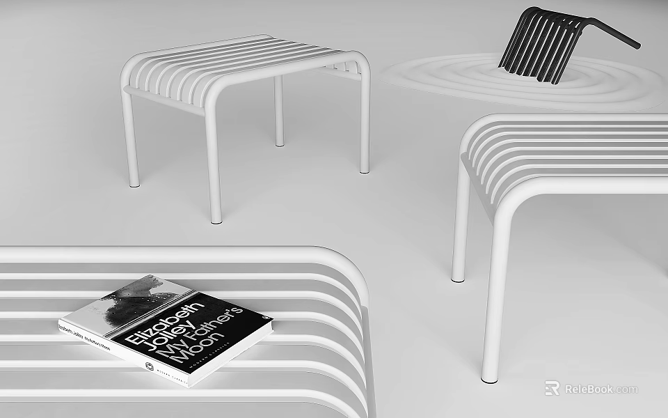 Modern White Metal Strip Stools with Book on Top for Home Decor 3d model 