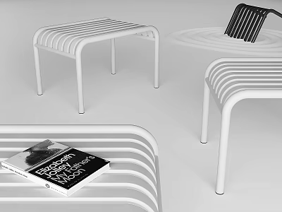 Modern White Metal Strip Stools with Book on Top for Home Decor 3d model