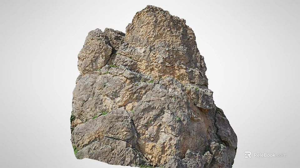 Detailed Natural Rocky Outcrop With Rugged Surface And Green Vegetation Growth 3d model 