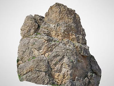 Detailed Natural Rocky Outcrop With Rugged Surface And Green Vegetation Growth 3d model