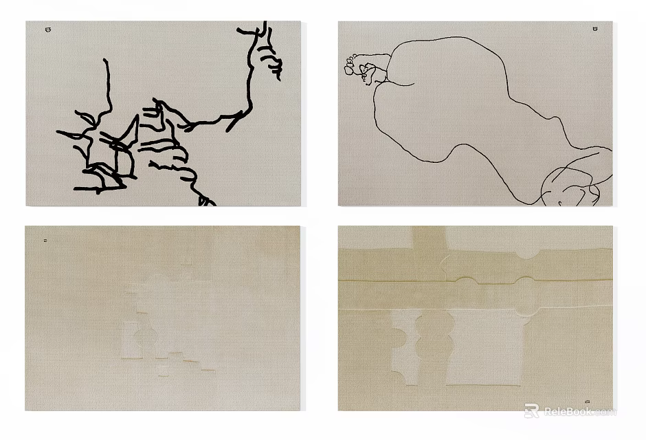 Square Carpet Design With Geometric Line Art And Beige Textured Surface 3d model