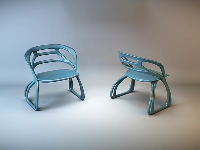 Blue Modern Single Chair with Curved Armrests and Unique Design Structure 3d model