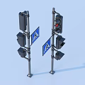 Street Traffic Light System With Crosswalk Signs And Signal Posts