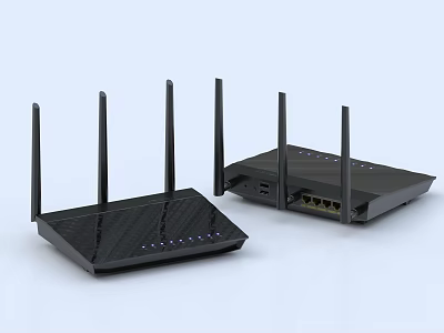 Black Modern Wireless Routers With Multiple Antennas And High Speed Wi-Fi Connectivity 3d model