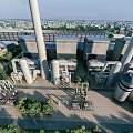Modern Large Industrial Factory Complex With Tall Chimneys And Heavy Equipment Structures