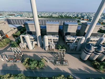 Modern Large Industrial Factory Complex With Tall Chimneys And Heavy Equipment Structures 3d model