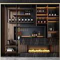 Elegant Wine Cabinet With Glass Shelves Wine Bottles Hanging Glasses And Marble Fireplace
