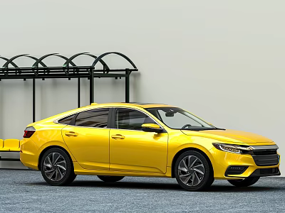 Yellow Modern Sedan Car With Sleek Design And Black Canopy Structure 3d model