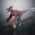 Realistic 3D Feathered Dinosaur With Red Blue Wings And Open Mouth