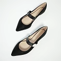 Pointed Toe Flat Shoes With Pearl Decorated Straps In Pink Black Navy