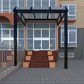 Glass Roof Canopy In Front of Building With Columns Steps and Greenery