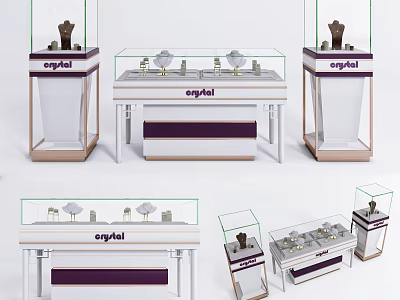 Elegant Retail Display Shelves With Glass Cases For Various Jewelry Items 3d model