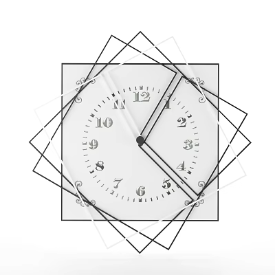 Modern Square Wall Clock with White Dial Black Numbers Hands and Geometric Decorations 3d model