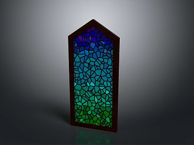 Stained Glass Home Decor Piece With Arched Top Wooden Frame And Colorful Mosaic Design 3d model