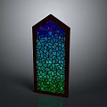 Stained Glass Home Decor Piece With Arched Top Wooden Frame And Colorful Mosaic Design