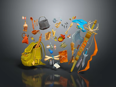 Various Outdoor Survival Weapons And Tools For Adventure Gear Collection 3d model