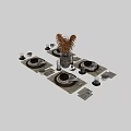 Rustic Dinnerware Set With Plates Bowls Mugs Placemats And Dried Grass Vase