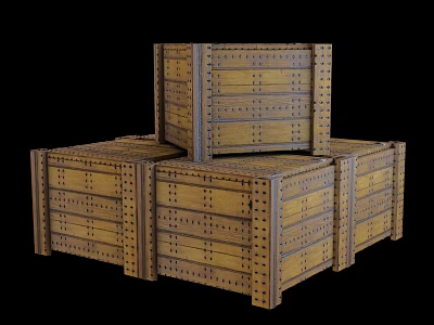 Vintage Wooden Crates Stacked with Riveted Planks and Rustic Industrial Design 3d model