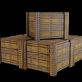 Vintage Wooden Crates Stacked with Riveted Planks and Rustic Industrial Design