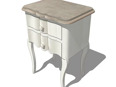 Classic White Bedside Table With Wooden Top And Curved Legs Design 3d model