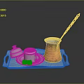 Traditional Turkish Coffee Serving Set With Copper Pot Covered Cup Sugar Cubes And Long Spoon