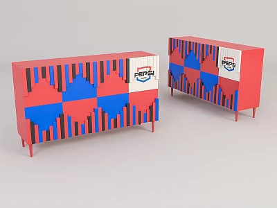 Entryway Cabinet And Side Cabinet With Red Blue Black Geometric Patterns And Pepsi Logo 3d model
