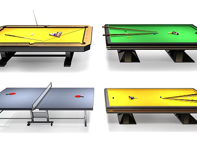 Sports Equipment Collection Featuring Billiard Tables Ping Pong Table With Colorful Surfaces 3d model