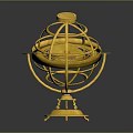 Golden Armillary Sphere Decorative Astronomical Instrument With Intricate Metal Rings And Ornate Base Stand