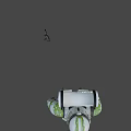 Man Wearing White And Green Armor With Helmet Standing Against Black Background