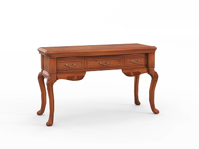 Elegant Traditional Wooden Office Desk With Ornate Carved Legs And Three Drawers 3d model