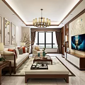 Modern Chinese Dining Room Interior Design With Wooden Screen Pendant Lights And Green Plant