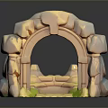 Scenic Stone Archway With Stone Path And Green Grass In Fantasy Landscape