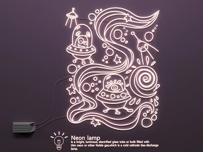 Creative Neon Lighting Set With Glass Tube Light And Cute Alien Spaceship Graffiti 3d model