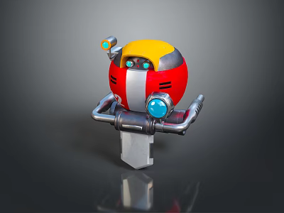 Game Movie Character Robot With Yellow Top Red Body White Stripe Blue Eyes Mechanical Arms 3d model