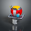 Game Movie Character Robot With Yellow Top Red Body White Stripe Blue Eyes Mechanical Arms