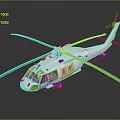 Pink And White Helicopter With Large Rotors 3D Model On Black Background With Reflection