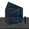 Person Standing Before Blue Geometric Line Pattern With Infinite Tunnel Illusion 3d model