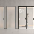 Modern Glass Sliding Doors With Black Frames Interior Gray Wall White Floor And Plant