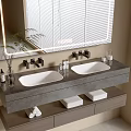 Modern Double Sink Bathroom Vanity with Wooden Cabinet Backlit Mirror and Marble Countertop