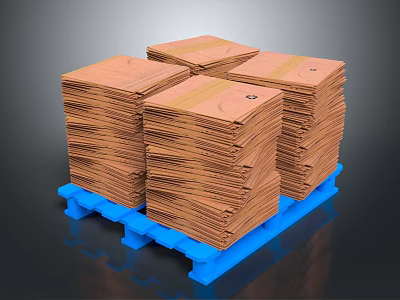 Stacked Brown Cardboard Boxes On Blue Pallet For Storage And Shipping 3d model