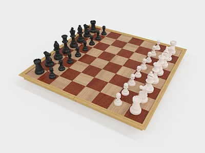 Chess Game Setup on Wooden Chessboard with Black and White Pieces 3d model Chess Game Setup on Wooden Chessboard with Black and White Pieces 3d model