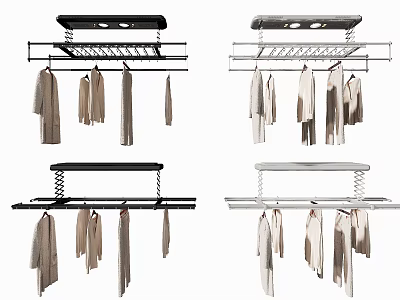 Modern Clothes Hangers in Black Silver with Hanging Shirts and Coats 3d model