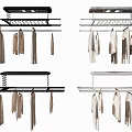 Modern Clothes Hangers in Black Silver with Hanging Shirts and Coats