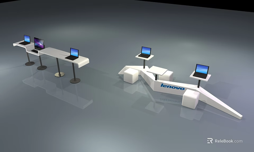 Modern Display Shelves With Lenovo Laptops For Retail Product Exhibition 3d model 
