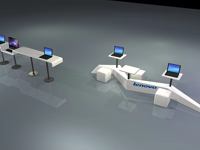Modern Display Shelves With Lenovo Laptops For Retail Product Exhibition 3d model