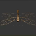 Golden Dragonfly Wire Art Sculpture with Intricate Wings and Curved Body