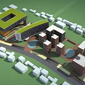Modern Office Building Design With Glass Curtain Walls Metal Structure And Green Roof